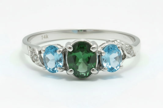 Genuine Alexandrite & Blue Topaz Ring 14k WG Ring image 0