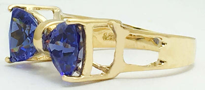 TANZANITE 2.15 carats TRILLIONS 14k Yellow Gold RING image 1