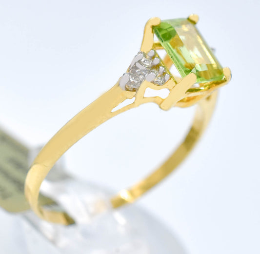 Genuine 1.20 Ct Peridot & Diamonds 10k Solid Yellow Gold Ring image 0