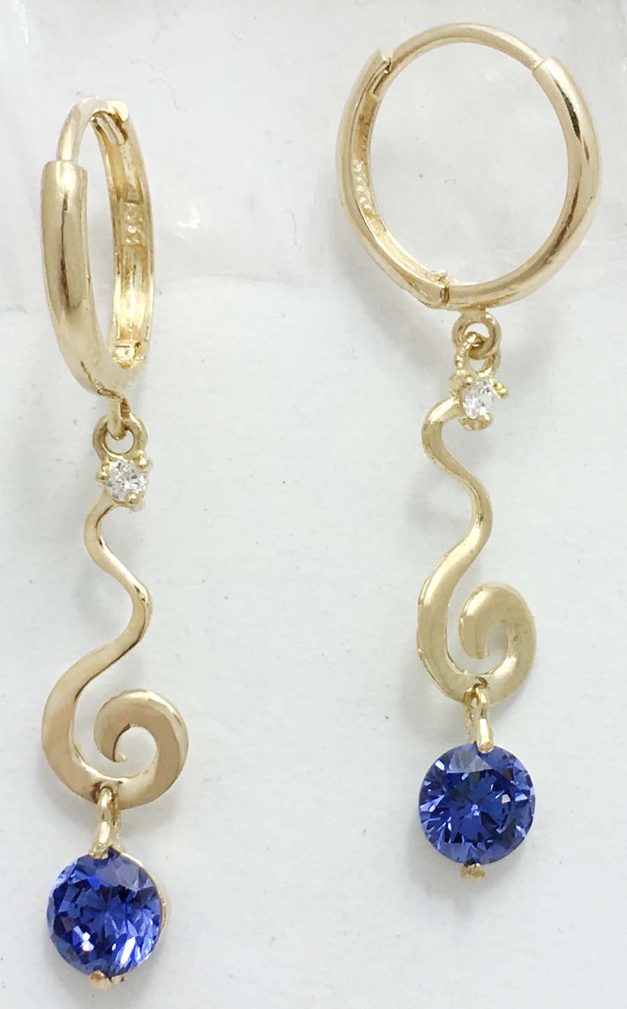 GENUINE 1.02 cts TANZANITE & DIAMONDS Spiral Twirl HOOPS 14K EARRINGS image 1