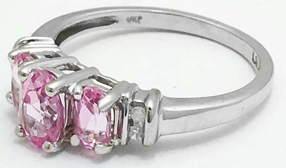 GENUINE 1.04 cts PINK SAPPHIRES & DIAMONDS 10k White Gold Ring image 2