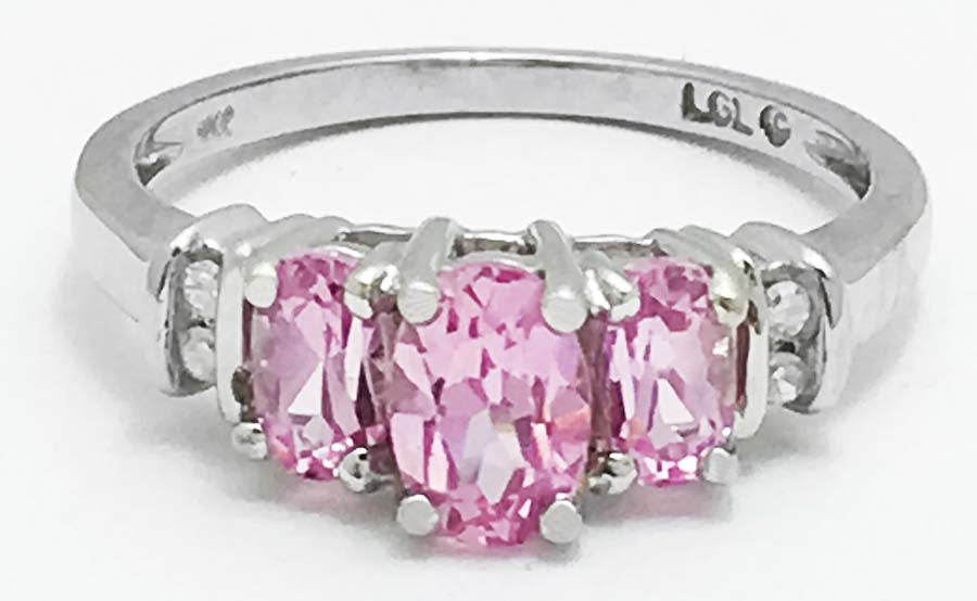 GENUINE 1.04 cts PINK SAPPHIRES & DIAMONDS 10k White Gold Ring image 0
