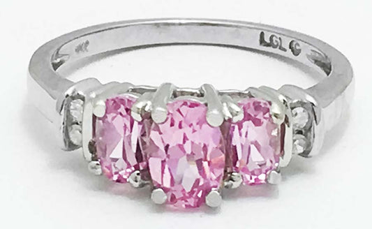 GENUINE 1.04 cts PINK SAPPHIRES & DIAMONDS 10k White Gold Ring image 0