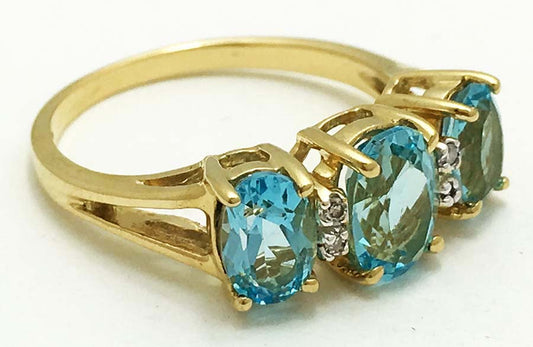 Natural 1.85 cts BLUE TOPAZ & DIAMONDS 14k RING image 1