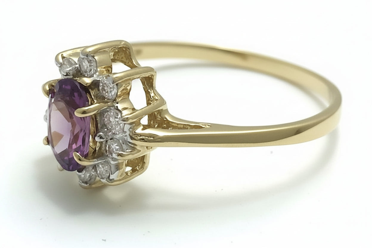 0.63 Cts ALEXANDRITE & CUBIC ZIRCONIA 14k Yellow Gold Ring image 1