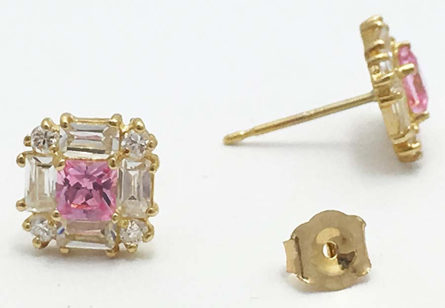PINK & WHITE SAPPHIRE STUD 14k YG Earrings image 2