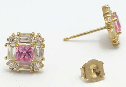 PINK & WHITE SAPPHIRE STUD 14k YG Earrings image 2