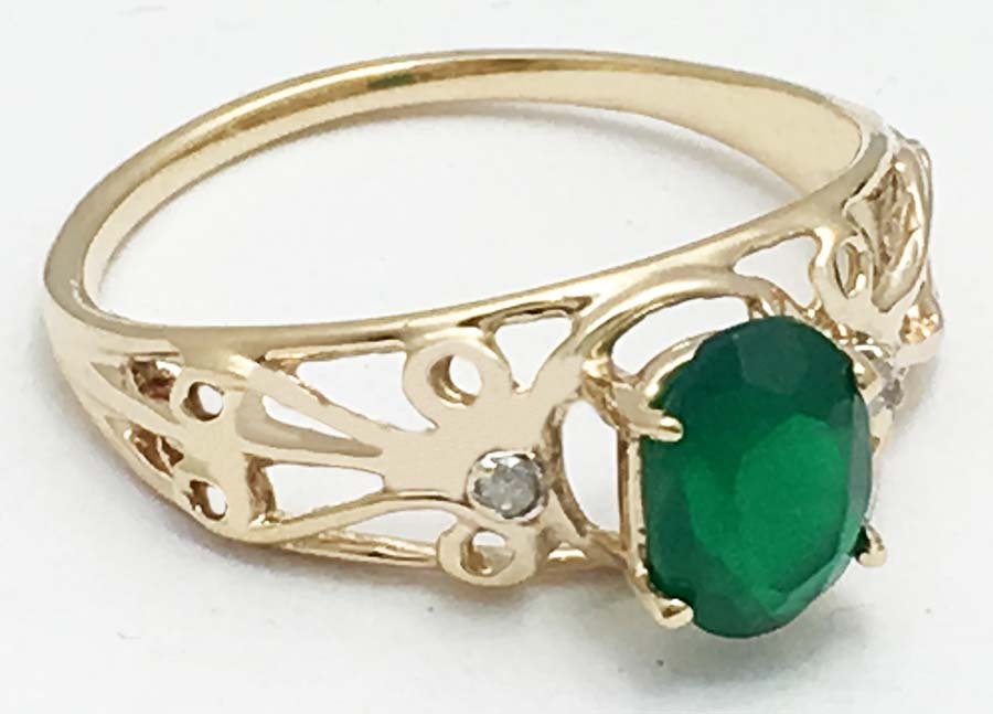 1.28 Carats GREEN ONYX & DIAMONDS 14k Gold Ring image 1