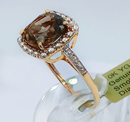 GENUINE 3.40 Cts SMOKY TOPAZ & DIAMOND RING 10k YELLOW GOLD image 5
