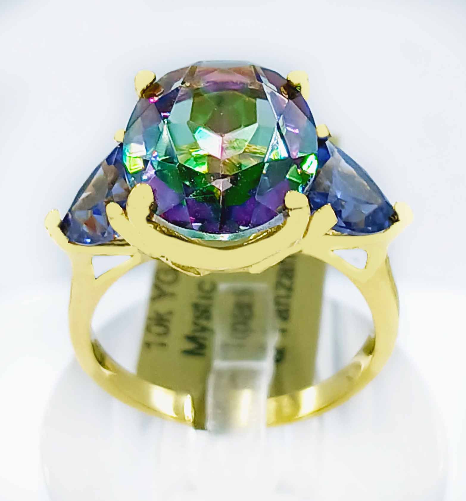 LAB CREATED MYSTIC TOPAZ 7.21 Ct & TANZANITE RING 10k SOLID GOLD - Made in USA image 3