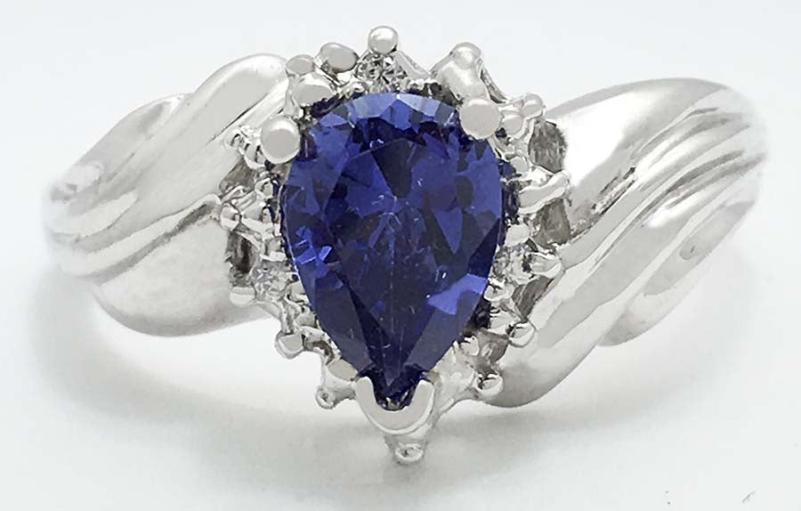 TANZANITE 1.10 carats & DIAMONDS 14k White Gold Ring image 0