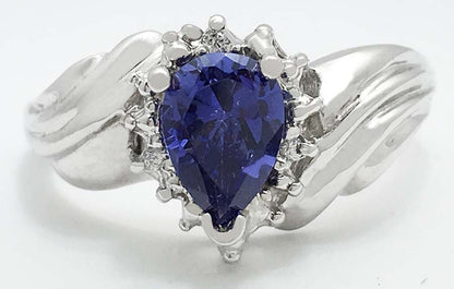 TANZANITE 1.10 carats & DIAMONDS 14k White Gold Ring image 0