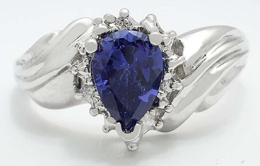 TANZANITE 1.10 carats & DIAMONDS 14k White Gold Ring image 0