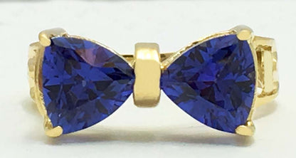 TANZANITE 2.15 carats TRILLIONS 14k Yellow Gold RING image 0