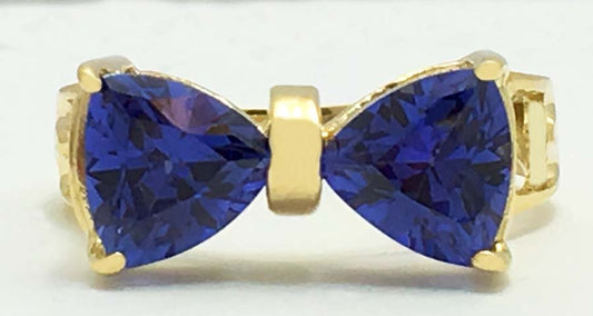 TANZANITE 2.15 carats TRILLIONS 14k Yellow Gold RING image 0