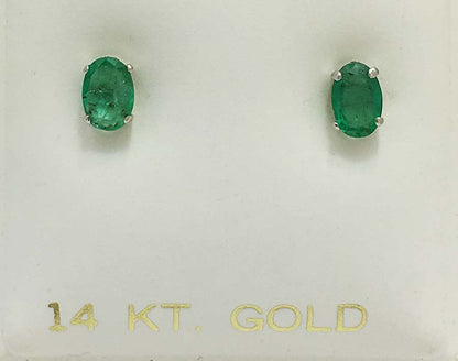 Natural 1.12 carats EMERALDS 14k White Gold Earrings image 1