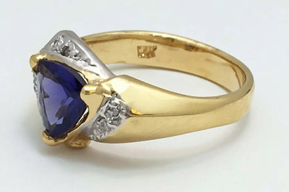 Genuine 1.30 Cts Iolite & Diamonds 14k YG Ring image 2