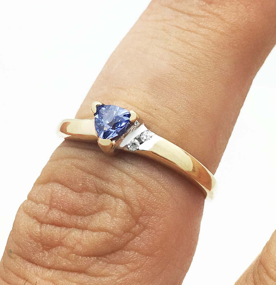 TRILLION TANZANITE & DIAMONDS 14k Yellow Gold Ring image 3