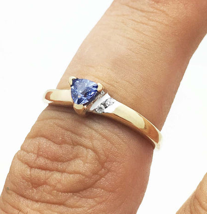 TRILLION TANZANITE & DIAMONDS 14k Yellow Gold Ring image 3