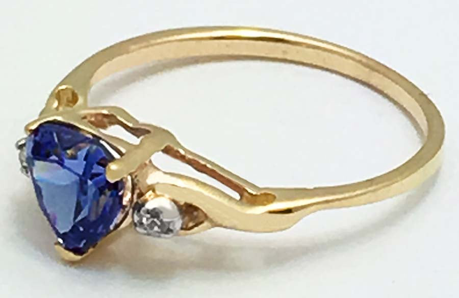 HEART TANZANITE - deep blue & DIAMONDS 10k Yellow Gold Ring image 1
