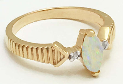 Genuine 0.65 cts Australian Opal & Diamonds 14k Gold Ring image 1