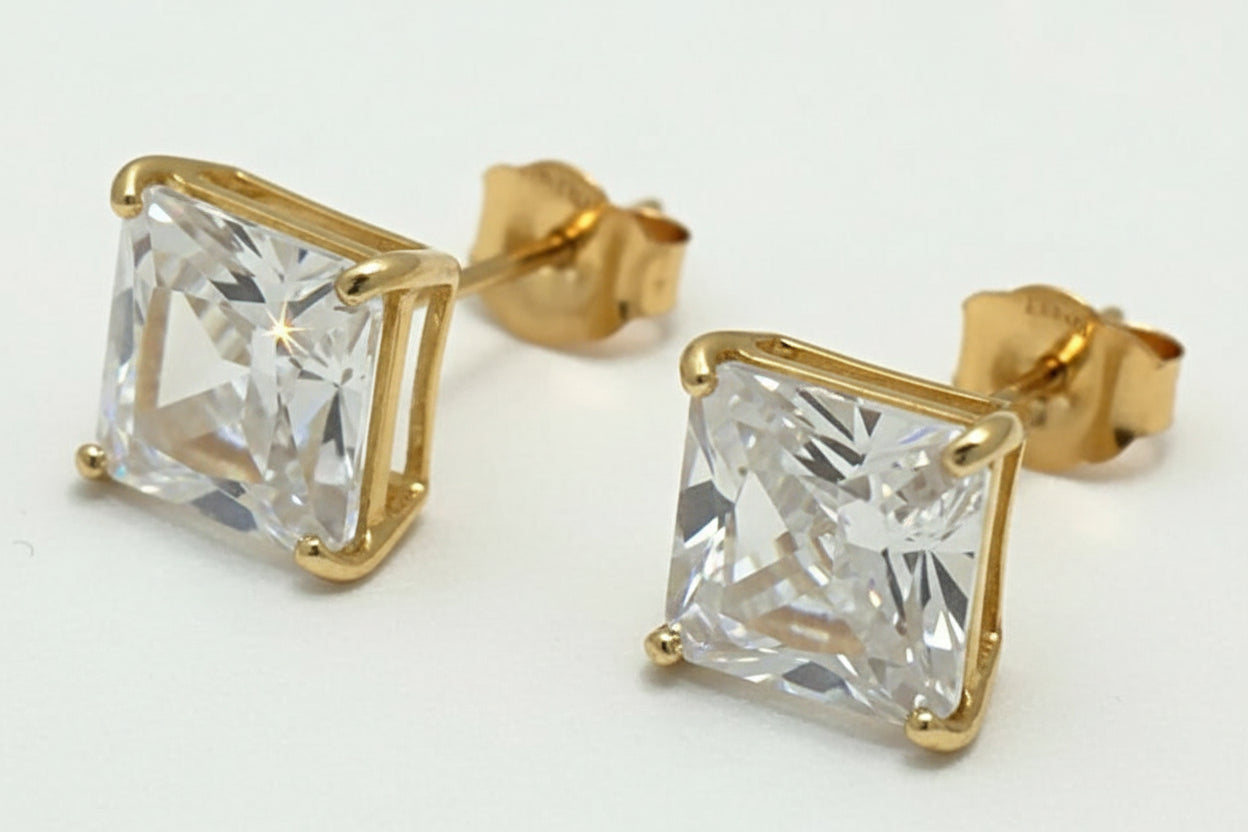 2 Carats Cubic Zirconia Princess Cut 14k Earrings image 2