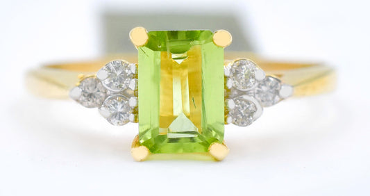 Genuine 1.20 Ct Peridot & Diamonds 10k Solid Yellow Gold Ring image 5