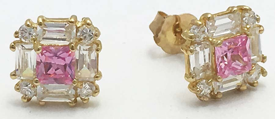 PINK & WHITE SAPPHIRE STUD 14k YG Earrings image 0