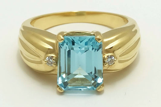 Genuine 2.80 Carat Aquamarine & Diamonds 10k Ring image 0