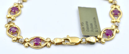 GENUINE 1.44 Cts RUBY & DIAMOND BRACELET 10k YELLOW GOLD image 1