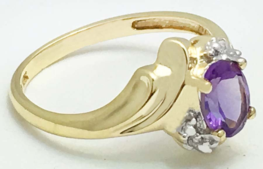 NATURAL 1.23 Carats AMETHYST & DIAMONDS 10k Yellow Gold Ring image 2
