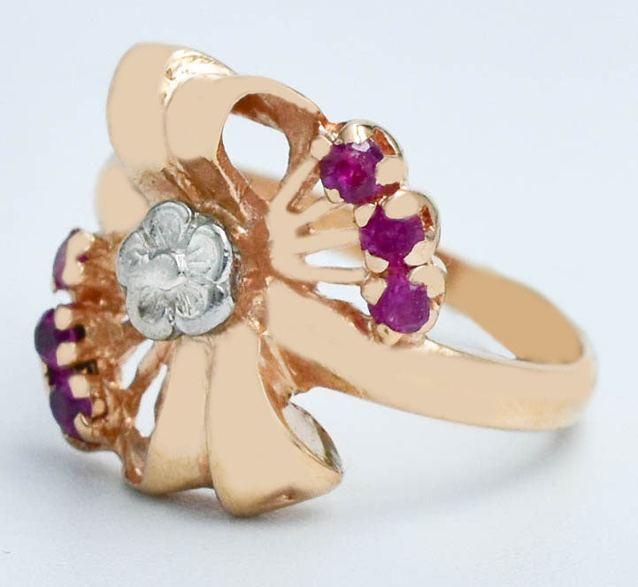 ART DECO VINTAGE LAB CREATED RUBY RING 14K SOLID ROSE GOLD image 2