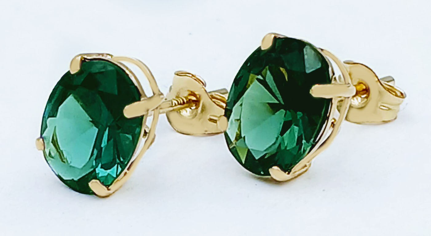 GENUINE 3.34 Cts TSAVORITE STUD EARRINGS 14K YELLOW GOLD image 0