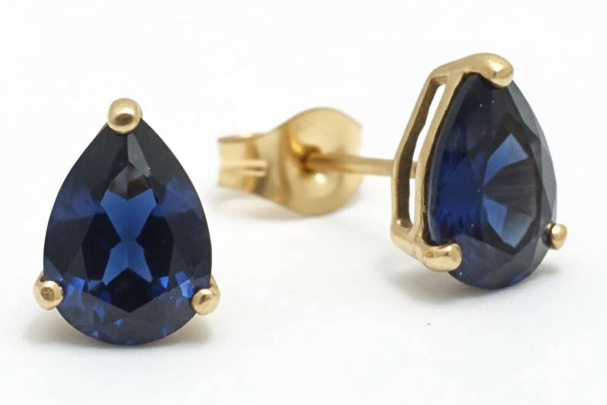NATURAL 1.35 Carats BLUE SAPPHIRE 14K GOLD EARRINGS image 1