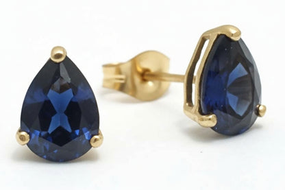 NATURAL 1.35 Carats BLUE SAPPHIRE 14K GOLD EARRINGS image 1