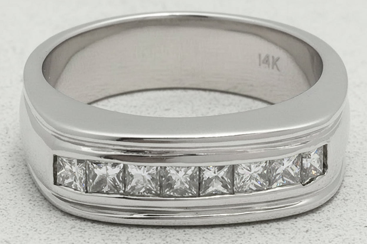 Genuine 0.8 Cts Diamonds 14k White Gold Men's Ring image 0