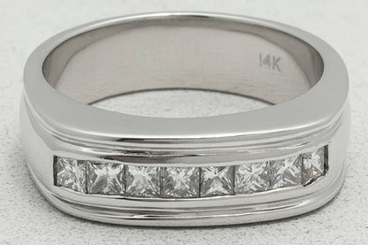 Genuine 0.8 Cts Diamonds 14k White Gold Men's Ring image 0