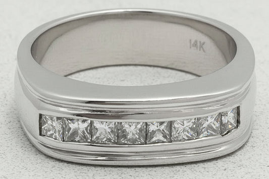 Genuine 0.8 Cts Diamonds 14k White Gold Men's Ring image 0
