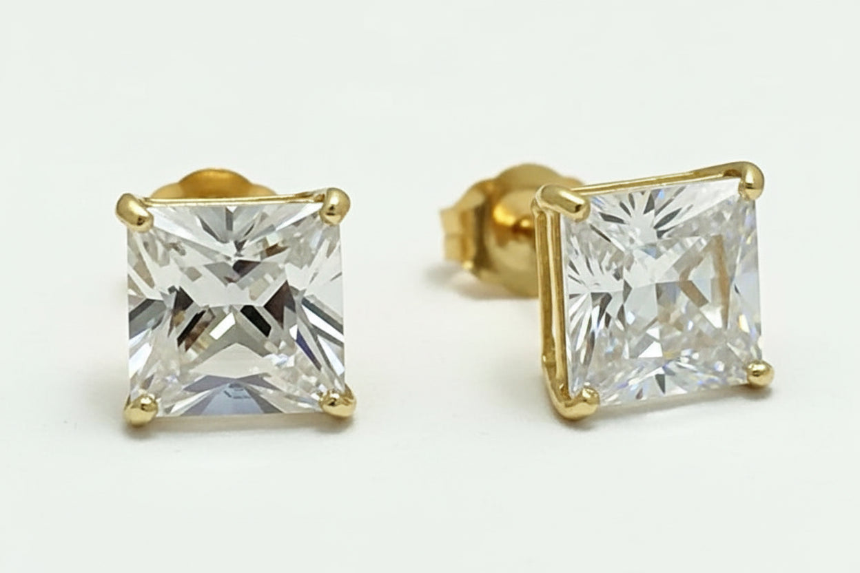 2 Carats WHITE SAPPHIRE Princess Cut 14k Gold  Earrings image 0