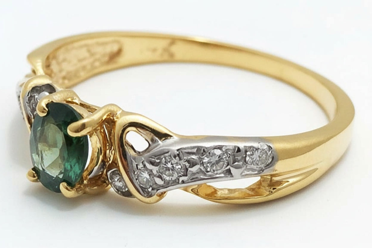 Genuine 0.44 Cts ALEXANDRITE & DIAMONDS 14k Ring image 2