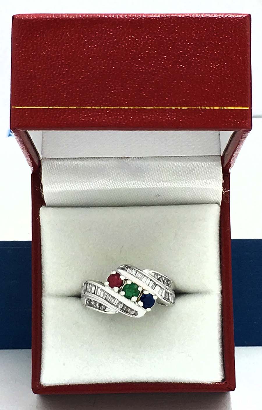 Natural Ruby, Blue Sapphire, Emerald & Diamonds 10k Ring image 3