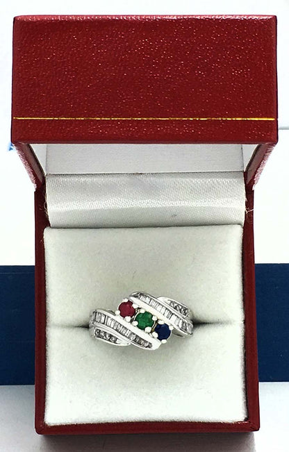 Natural Ruby, Blue Sapphire, Emerald & Diamonds 10k Ring image 3