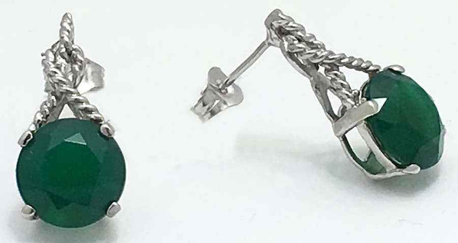 4.35 cts GREEN ONYX STUD 14k White Gold Earrings image 0