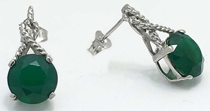 4.35 cts GREEN ONYX STUD 14k White Gold Earrings image 0